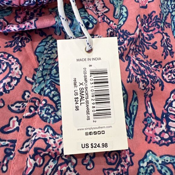 Simply Southern Seahorses & Coral Ruffles Elastic Waist Shorts SZ XS NWT Beach - Picture 4 of 8